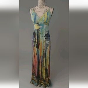 Women's Ocean Blue Boho Abstract Flashy Print Maxi Dress - L